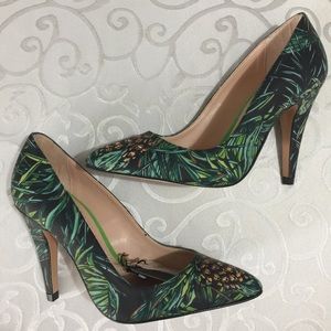 NWT Zara Leather Pumps Heels Tropical Pineapple
